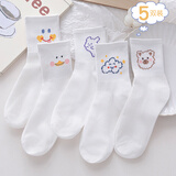 伦洛弗休闲棉袜白色袜子女中筒ins潮日系中筒袜棉质卡通网红学生长袜5双 【白色卡通5双】 5双