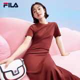 FILA斐乐官方女子微弹修身针织连衣裙夏季新款时尚休闲裙 赤土红棕-BN 2XL