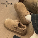 康姿蝶厚底加绒雪地靴女2025冬季新款复古勃肯鞋学生百搭保暖棉鞋子女 杏色加绒 37