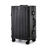 亿煊高颜值铝框行李箱女新款抗压加厚PC拉杆箱男大容量铝合金密码箱硬 高级黑【前置挂钩+干湿分离】 26英寸 【学生住宿】