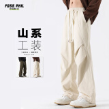 Foss Phil春夏季纯棉工装休闲裤子男宽松阔腿透气伞兵冲锋裤FPK27米白XL
