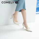 康莉（COMELY）单鞋女春季细跟尖头高跟羊皮软舒适底简约职业工作鞋 米白色 38 