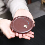 尊壶 茶杯紫砂杯垫底座功夫茶具配件绘双鱼荷花杯托 紫泥