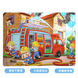 苗娃儿拼图儿童交通工具木质框式拼板动物故事玩具3-6岁早教具含底图 消防车【60片】