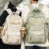 长臂猿儿童书包大学生女生高中男士字母背包初中生小学生4-6年级双肩包 白色带猴子挂饰