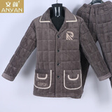安颜睡衣男冬季加厚爸爸中老年棉袄三层夹棉法兰绒保暖加绒家居服套装 8819咖色鹰 2XL 一135斤-160斤 三层加厚