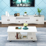 班地亚 欧式 电视柜茶几组合现代简约客厅小户型地柜白色经济型简易北欧 暖白电视柜2米+茶几1米 送货包安装