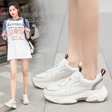 公猴老爹鞋女春季新款网红超火ins智熏潮鞋厚底增高运动 米色 38