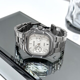 古欧（GUOU）手表女学生复古时尚气质女士精致方形带日历石英钢带情侣手表一对 银白