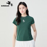 哥弟女装绽放系列玫瑰花图案套头纯棉薄款短袖T恤女1300996 墨绿 M (3码)