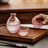 诺生集品 日本广田硝子手工玻璃樱花清酒酒具带托盘和风日式清酒壶酒杯套装 一壶2杯 酒杯套装