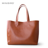 米妮鸟（minibird）真皮女包2025新款大容量通勤包女头层牛皮托特包女简约单肩包大包 棕色