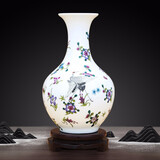 景德镇陶瓷器小号新中式磨砂夜光花瓶工艺品客厅摆件家居酒柜玄关书房电视柜办公室博古架茶室装饰品瓷瓶摆设 夜光鹤舞赏瓶（配木质旋转底座）