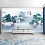 定制山水电视背景墙壁纸简约现代大气影视墙壁布装饰壁画客厅沙发 17款 【满分推荐】8D晶雕真丝布/平方