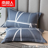 南极人（Nanjiren） 全棉枕套纯棉枕头 枕套+枕芯斜纹印花几何图形简约小清新枕头套 F蓝韵格【舒适全棉】 纯棉枕套 48cm*74cm 【一对装】