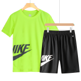欧联霸运动套装短袖男夏季跑步服休闲两件套速干衣T恤五分裤足球训练服 荧光色 XL（建议120-140斤）