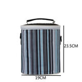 海燕之天可爱圆形便当包学生饭盒袋装饭盒的手提包饭盒袋子手提拉链保温包 中号黑色条纹 单件装 5L 中号黑色条纹+冰袋2个