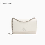 Calvin Klein【新年礼物】通勤单肩包荔枝纹包包金属搭扣链条翻盖CK女包斜挎包 67U-粉笔白 OS