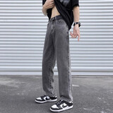 衣然呈品烟灰色牛仔裤男士秋冬新款宽松直筒裤子男美式高街潮牌百搭休闲裤 灰色【A款】 M  95-120斤