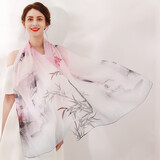 达芬奇密码真丝丝巾女夏季新款桑蚕丝绸纱巾女士围巾披肩两用送妈妈礼物盒 清雅竹韵 墨粉