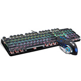 美尚E族蒸汽青轴朋克机械键盘鼠标套装台式电脑办公笔记本USB有线发光游戏外设绝地求生吃鸡电竞专用外设 【键鼠套装】旗舰版-黑色 电镀朋克+Q5鼠标