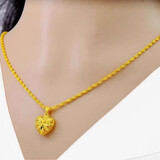 澳门9999真金女士项链韩版黄金色吊坠24k 时尚简约锁骨项链转运珠 四叶草心+水波链