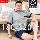 佳布优品 夏季大码睡衣男纯棉加肥加大宽松胖子特大号套头家居服短袖300斤 深蓝拼色 4XL （建议220-260斤）