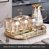 格娜斯（CRISTALGLASS） 玻璃杯子家用带把喝水杯耐热泡茶杯套装高颜值绿茶杯家庭水具 琥珀色6个+麋鹿杯架+富贵盘+水壶