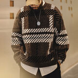 马登工装美式复古雪尼尔圣诞毛衣男春冬撞色加厚保暖打底套头针织衫 棕间条 【毛衣冬季男/毛线衣/毛衫男/男士毛衣】 2XL 【宽松版型/可拍小一码】