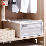 TENMA日本天马收纳箱桌面透明抽屉收纳盒组合抽屉式收纳柜储物整理箱柜 F4423卡其色(44*53*23cm) 进口