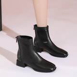 达芙妮【知性优雅】短靴女秋季时尚靴子女法式裸靴时装靴 黑色 38