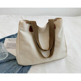 奈池特女今年流行2025新款日系通勤帆布包单肩包大容量百搭布袋托特包 米白色