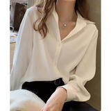 春景步雨白衬衣女宽松上衣韩版百搭打底衫长袖衬衫女简约显瘦垂感新款 白色 2XL (130-140斤)