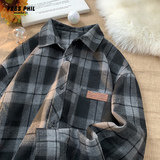Foss Phil格子衬衫男女秋冬季宽松痞帅衬衣cityboy长袖外套FPCS13黑格XL