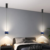 奥况LED床头吊灯自由升降触摸开现代简约轻奢遥控智能卧室床头灯D1936 蓝色-升降款+触摸三色调光