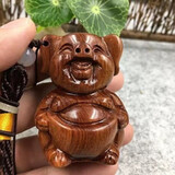 手把件黄花梨十二生肖狗木雕手把件旺财木质工艺品实木文玩车挂绳  猪带绳子