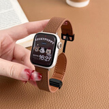 炫戴适用苹果S11手表S10表带s9真皮apple iWatchs8/7/6/5荔枝纹磁吸se3秋冬商务ultra3高级42/46mm女款 磁吸扣皮带-棕色 适用：38/40/41/42mm表盘