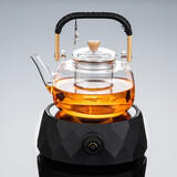 正扬电陶炉煮茶器玻璃烧水壶功夫茶具套装家用煮茶炉养生泡茶壶电茶炉 钻石黑+藤编900提壶