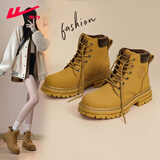 回力马丁靴女2025秋冬季新款英伦风女鞋户外登山工装大黄短靴子女 棕黄 【升级橡胶底加赠1双鞋垫】 38