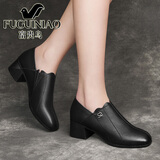 富贵鸟皮鞋女真皮职业粗跟妈妈单鞋女2024年新款品牌女鞋春秋中跟高跟鞋 黑色 38