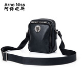 阿诺妮斯头层牛皮单肩包男士小包迷你斜挎包男包休闲挂包小背包出行手机包 黑色老虎头