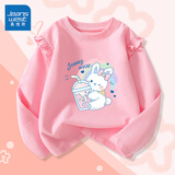 真维斯女童t恤纯棉长袖春秋款儿童圆领打底衫可爱薄款上衣女孩秋装 粉 J奶茶白兔 120