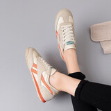 公猴公猴真皮板鞋女春季新款运动休闲跑步内增高平底复古德训鞋单鞋子 桔色 36