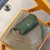 ANDSEEYOU品牌 植鞣皮单肩包 手工真皮迷你手机包女森系牛皮横款斜挎小方包 松绿色