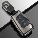 迪加伦 大众汽车钥匙包 新朗逸速腾途观L途岳凌渡途昂高尔夫7 钥匙套壳 斯科达 全包 B款-天空灰+真皮钥匙扣