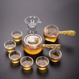 正扬玻璃功夫茶具套装家用锤纹花梨木双侧把泡茶壶耐热茶杯办公整套小 10头 锤纹侧金把+6高碗杯