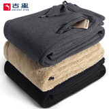 古星（GUXING） 古星裤子男冬季加绒超厚羊羔绒运动裤男士加绒裤加厚长裤小脚男装休闲裤束脚宽松卫裤 深灰直筒羊羔绒 L/175