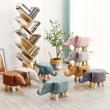 百目源 实木矮坐凳创意动物大象卡通家用座椅小板凳网红可爱凳子懒人 白色小象（科技布）