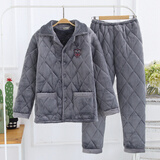 瑶慕语睡衣男冬三层夹棉加绒加厚法兰绒加大男式中老年家居服秋冬款套装 三层加厚  纯灰色 2XL 体重130-150身高176以下