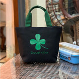 畅印 上班帆布袋拎包手提袋小号外出时尚手提包女妈妈小布包买菜手拎袋学生书袋 黑底四叶草